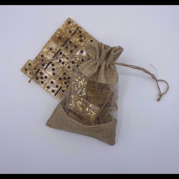 28-Piece Handmade Golden Resin Domino Set | Luxury Dominoes with Gift Pouch - Picture 8 of 8